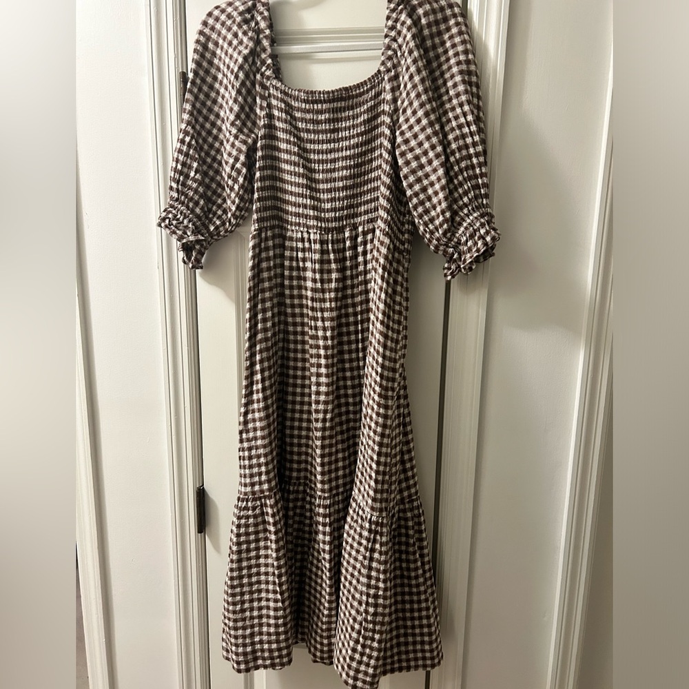Madewell puff sleeve midi gingham dress size large
